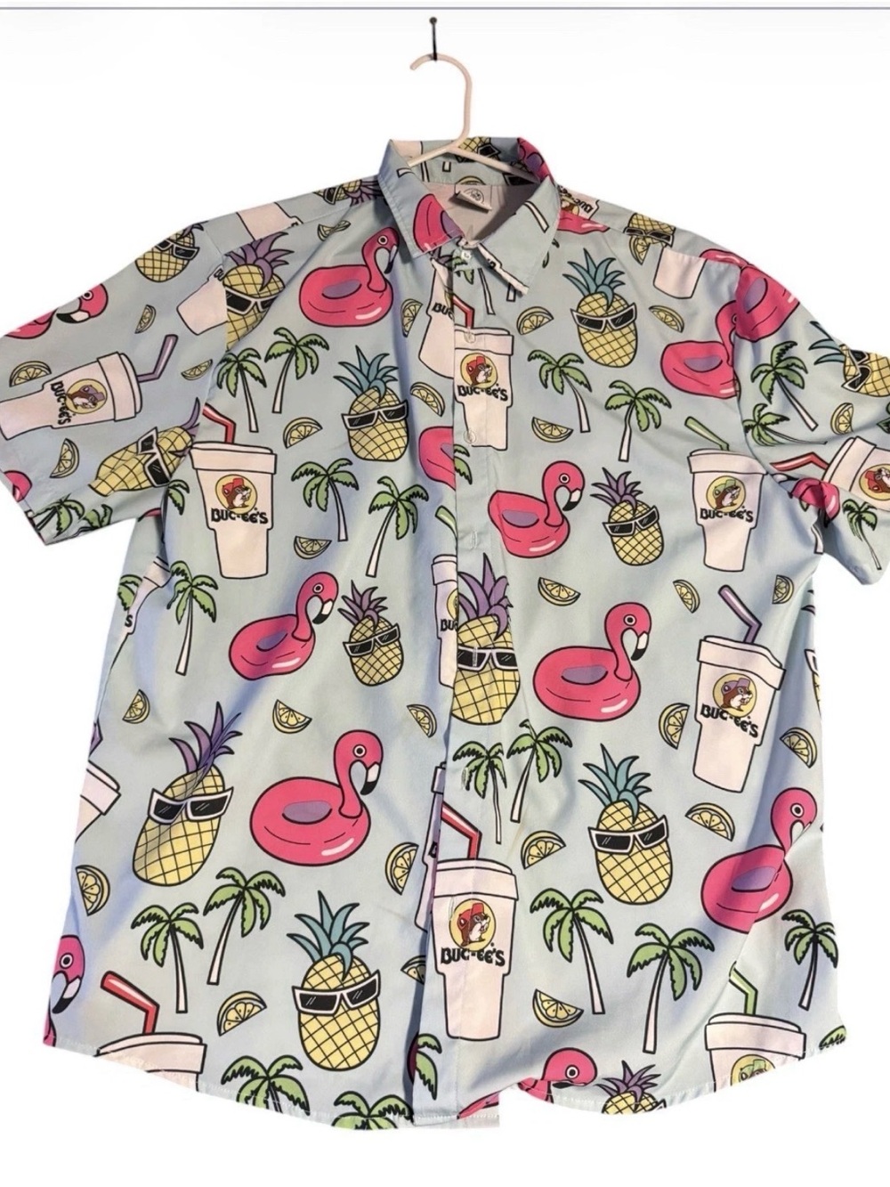Buc-ee's Hawaiian Flamingo Short-Sleeve Tropical Button-Down Shirt XL